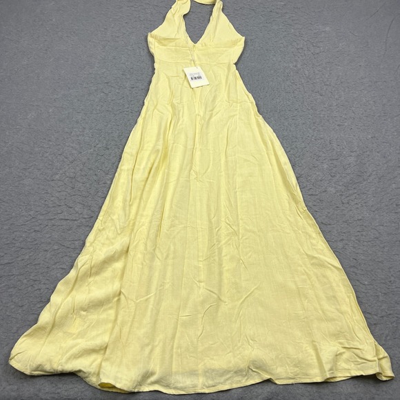 Peppermayo Adrienne Linen Maxi Dress Women's 0 Yellow Lemon Halter Open Back Fun - Picture 10 of 11